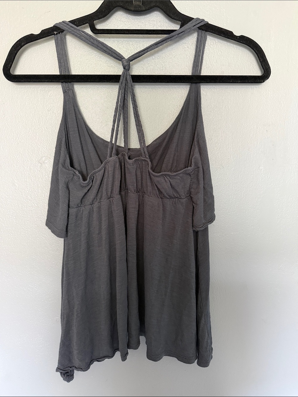 Kirra Charcoal Gray Boho Tiered Ruffle Tank Top - Strappy Open Back - Size Small - Picture 4 of 8